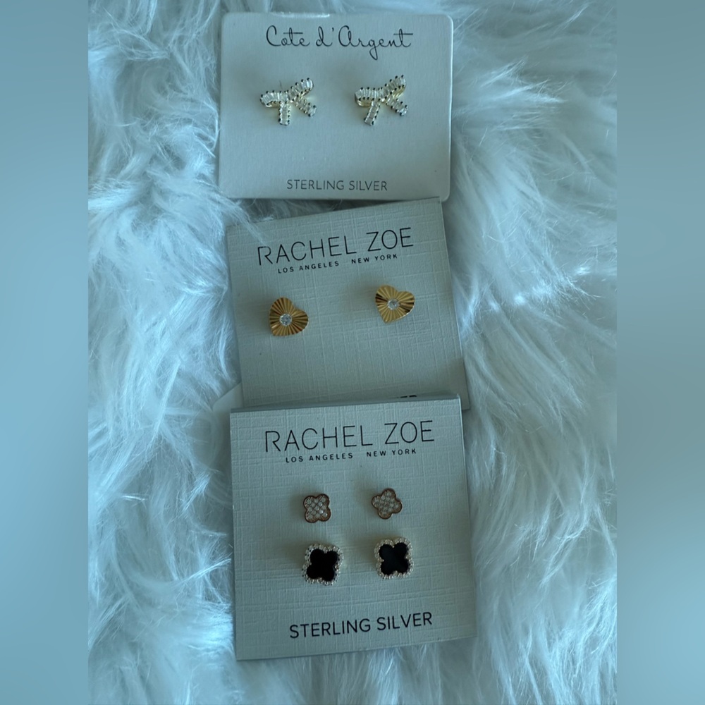 Rachel Zoe Floral and Geometric Earring Set - Black, Gold, Silver